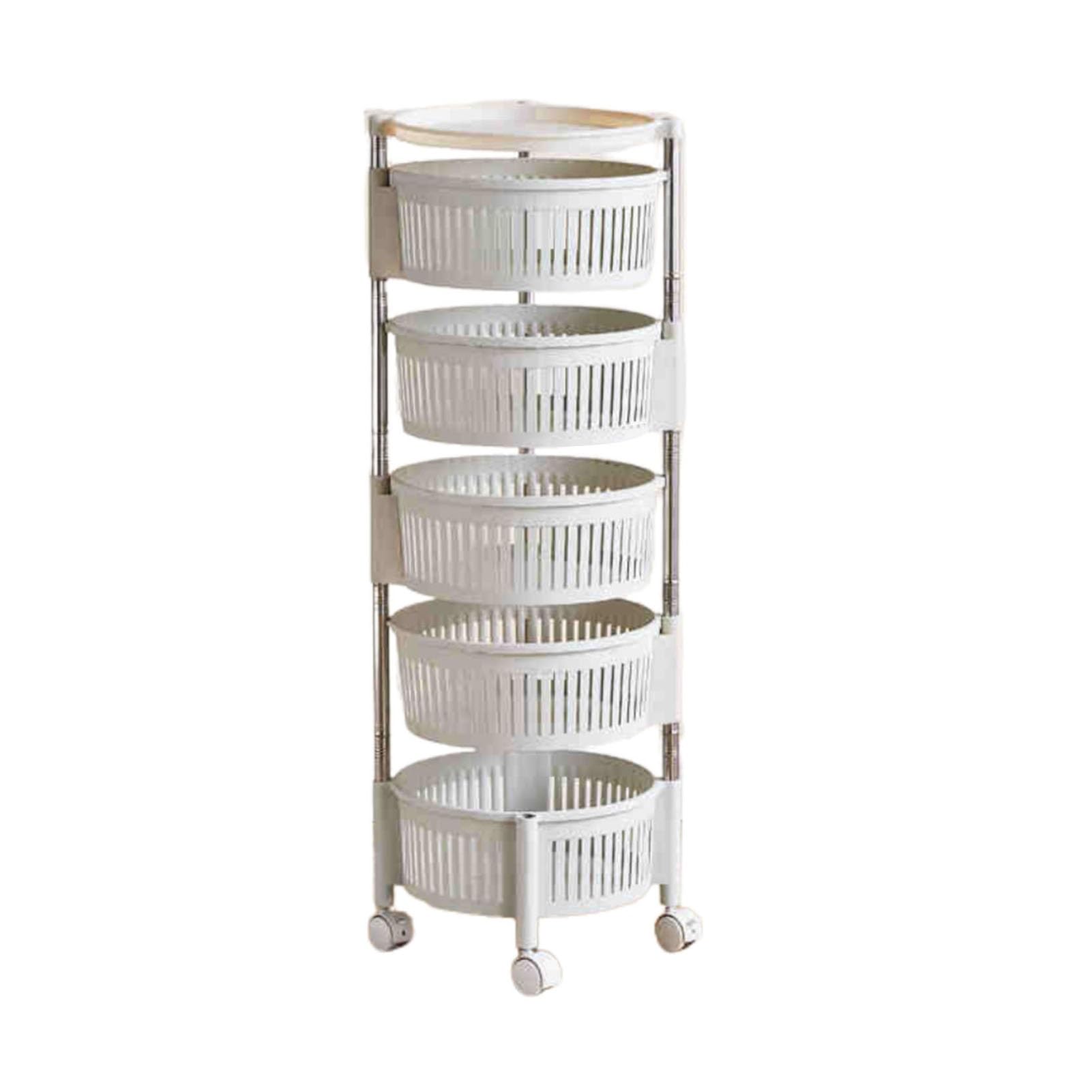 Cesta giratoria de 5 niveles con estantes extraíbles en diseño blanco