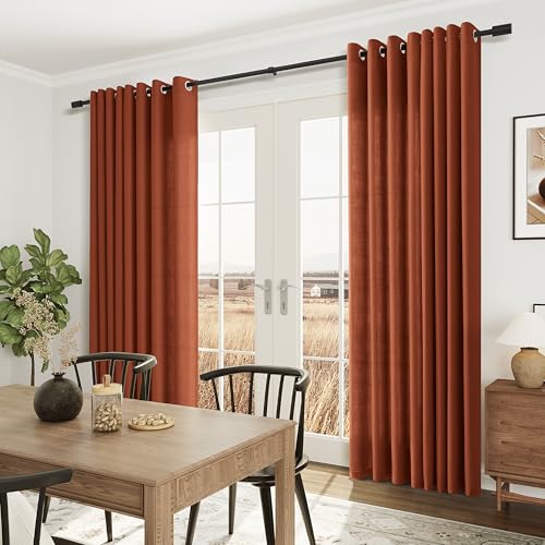 Image of Nanspring Terracotta Linen Curtains 102 Inches Long for Living Room Textured Lightweight Elegant Modern Decor Curtain Drapes Grommet Semitransparent Light Filter Treatments Panel for Bedroom 52X102