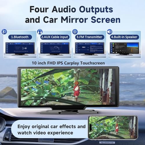 Wireless Portable Carplay Screen for Car - 10.26Inch Carplay & Android Auto Car Touch Stereo, with 4K Dash Cam, Backup Camera,Bluetooth,GPS Navigation - Image 4