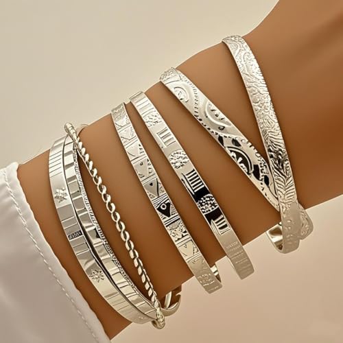 7Pcs Gold Bangle Bracelets for Women 14k Gold Plated Stackable Cuff Bracelet Set Simple Trendy Opening Cuff Bangle Bracelets Bracelet Minimalist Layering Jewelry Gift Set2