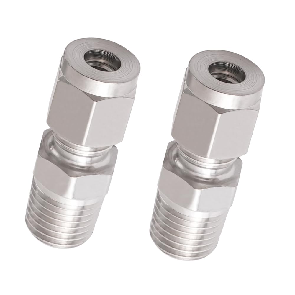 HoriznextStainless Steel 304 Compression Fitting to connect 1/4 inch OD tube x 1/4 NPT Male thread Coupler, for brass copper stainless steel tubing (2 pcs)