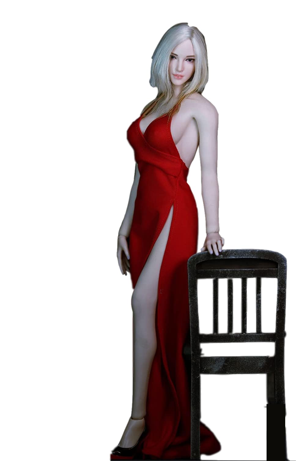 1/6 Scale Female Clothes, Female Evening Dress Long Skirt Clothing&Shoes Accessory Set for 12inch Seamless Action Figure Body Doll (Red)