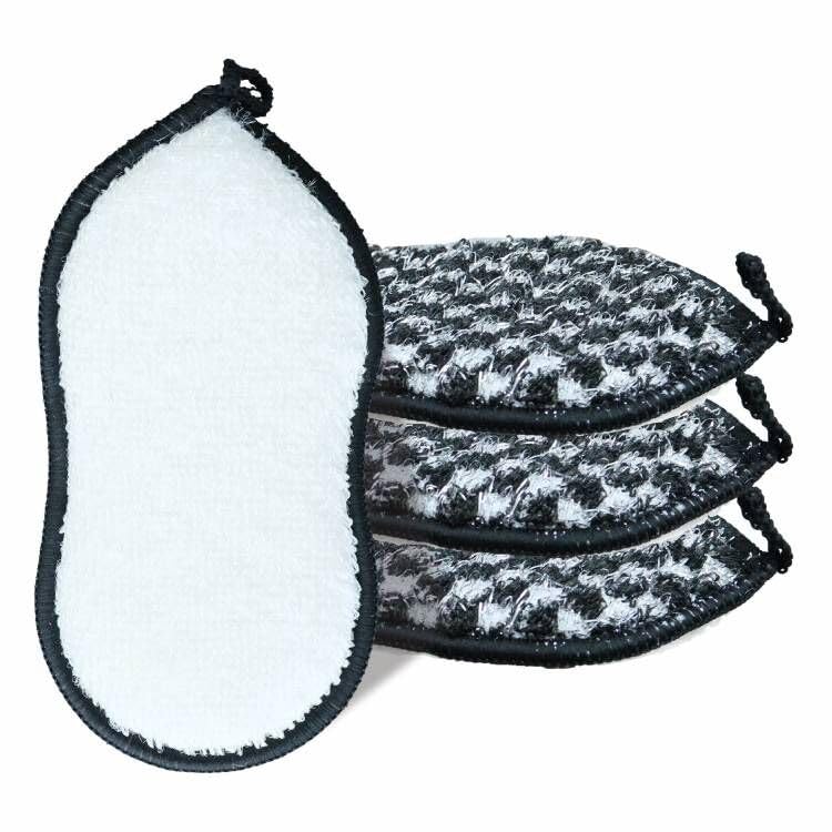 Image of KMAKII Bamboo Fiber Scrub Sponges, Non-Scratch & Durable,6.3 x 3.1 inches , Black, 4-Pack