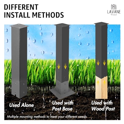 Image of 43 inch Metal Mailbox Post Kit, LAVANE Black Powder-Coated Steel Stand Heavy Duty In-Ground Mounting Mail Post for Outdoor Sidewalk Street Curbside