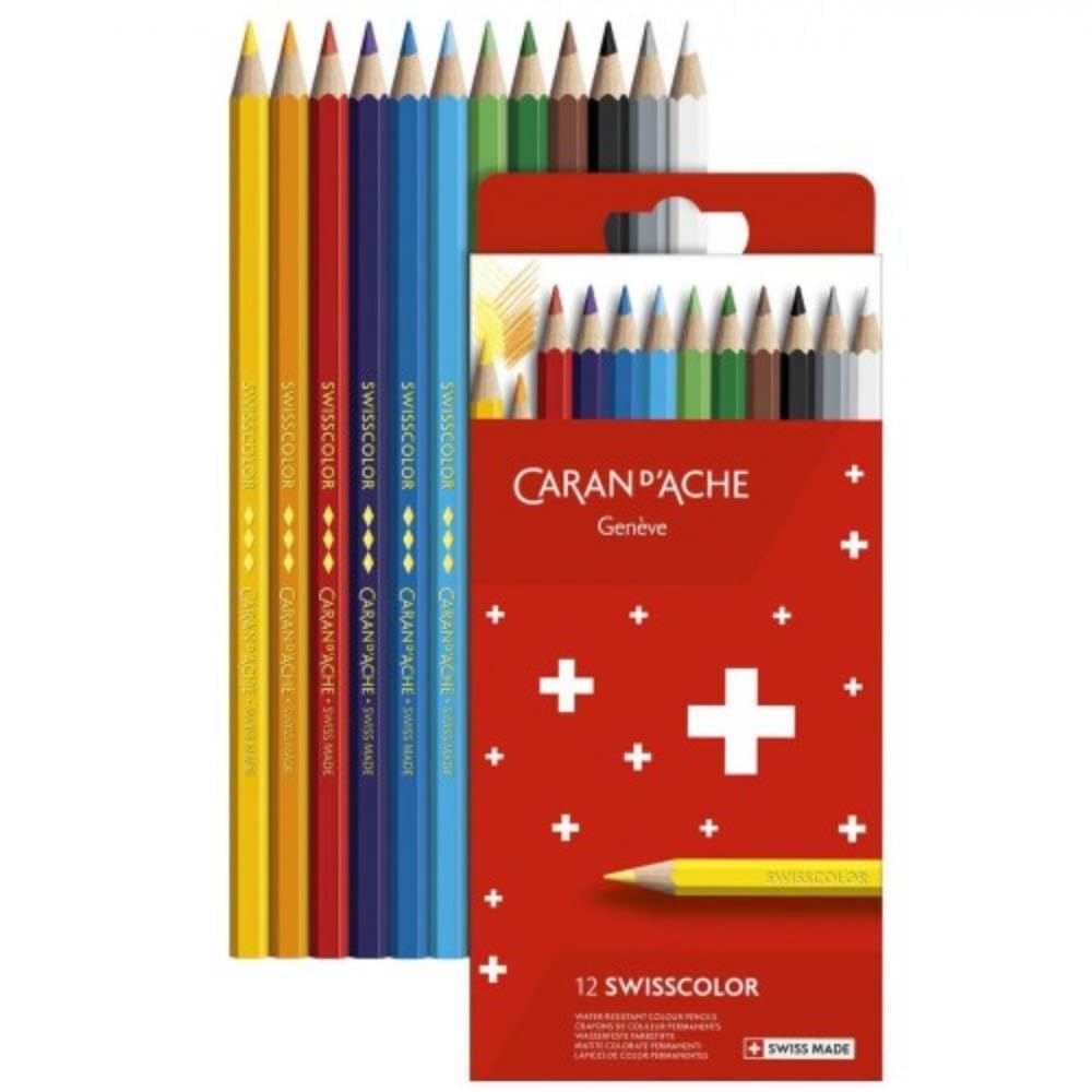 Caran d'Ache Swisscolor Water Resistant Pencils - Box of 12 Assorted Colours