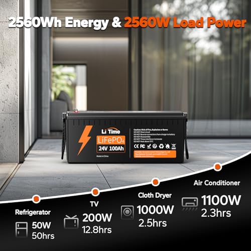 Image of LiTime 3 Pack 24V 100Ah LiFePO4 Lithium Battery for Off-grid, RV, Marine