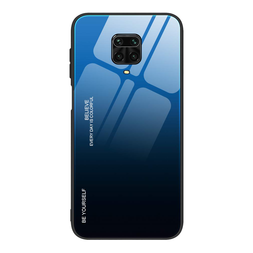 HAOYE Cover per Xiaomi Redmi Note 9S/Note 9 Pro Cover, Custodia in Vetro a Colori Sfumato, Vetro Temperato Antigraffio Back Cover + Bordo in Silicone Morbido TPU Protettiva Case Cover(3