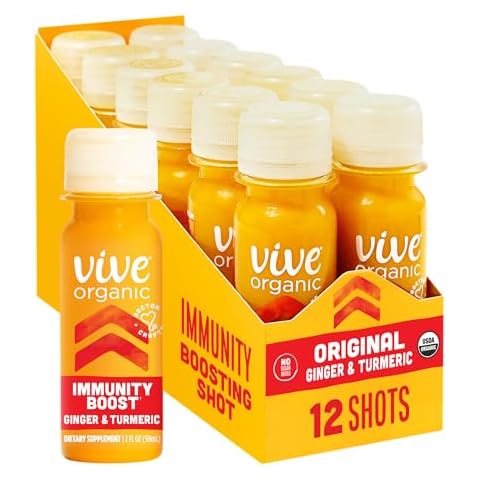 Vive Organic Immune Support Shot, Cold-Pressed Ginger, Turmeric, & Echinacea, Gluten Free, Vegan, Immunity Boost Original, 2 Fl Oz (Pack of 12) Cover