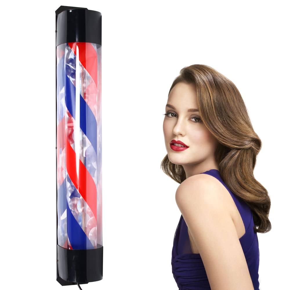 innytund LED Barbers Pole 90x 13cm Retro Rotating Red Blue White Strips Sal-on Equipment Barber Sign Pole Rotating Stripe Sign Light Salon Illuminated Stripe Light for Hair Salon Barber Shop