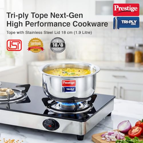 Image of Prestige 18cm /1.9L Tri-Ply Stainless Steel Tope with Lid|Gas and Induction Compatible| Even Heat Distribution|Strong and Durable| 5 Years Warranty