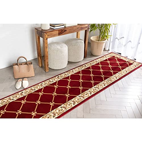 Well Woven Timeless Fleur De Lis Red Formal Area Rug 2'7" X 12' Runner #TOP3