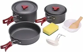 NTK, Conjunto de Panelas Camp 3 com 9 Peças com Frigideira e Tigelas para Acampamento em Alumínio e Aço