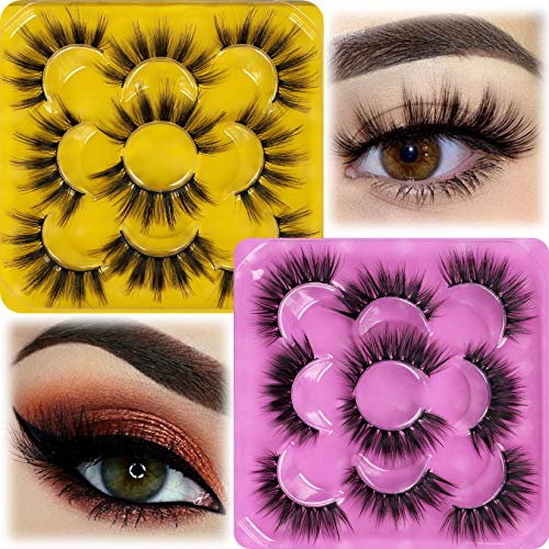 10 Pairs Mink Lashes Faux 3D Natural Wispies Eyelashes Pack Fluffy 15mm-20mm Cat Eye Fake Lashes HeyAlice Full Thick Handmade Reusable False Lashes