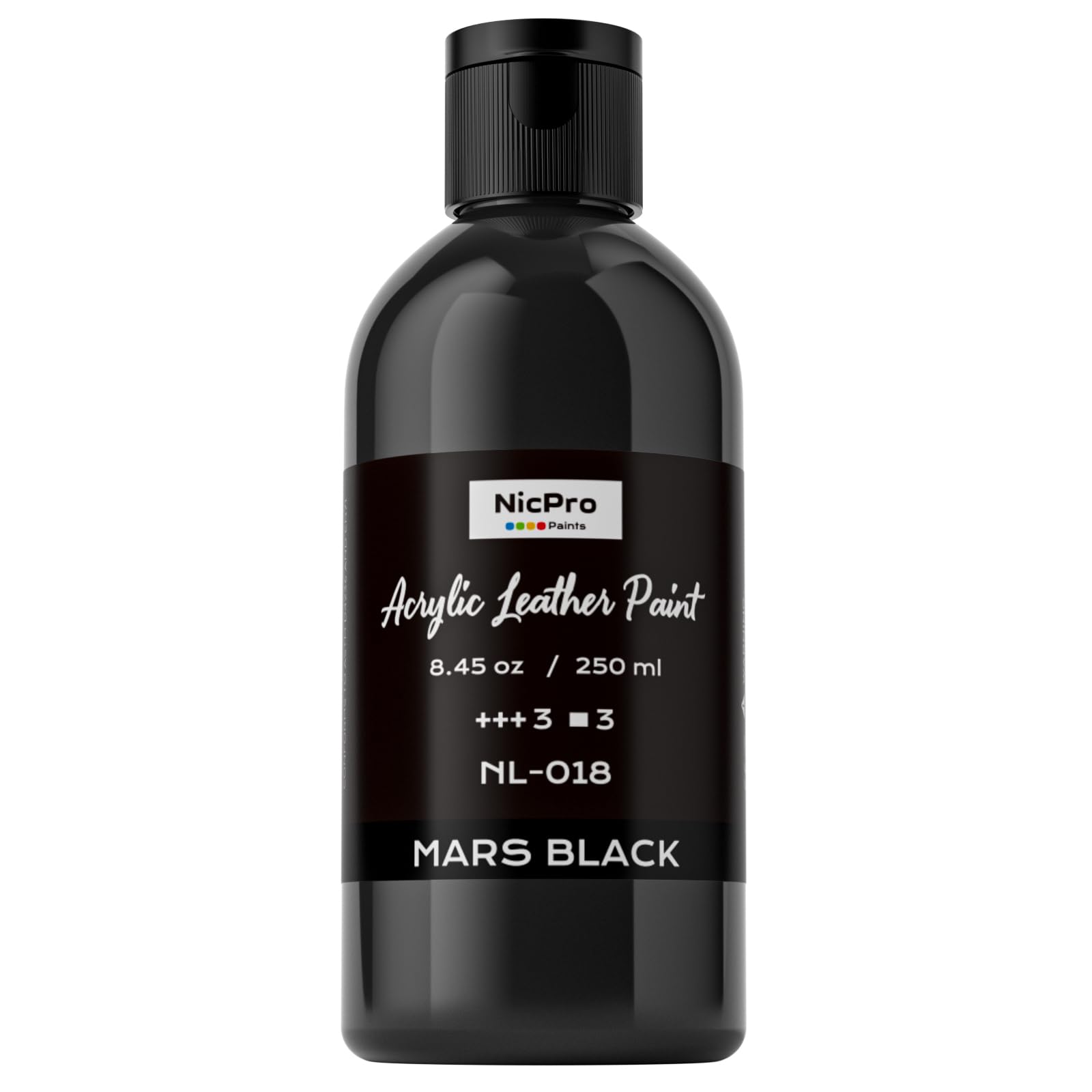 Nicpro Black Acrylic Leather Paint, 8.45 oz (250 ml) Leather Paint for Shoes, Sneakers, Canvas, Furniture, Bags, Fabric, Car Seat, Wallets, Non-Toxic