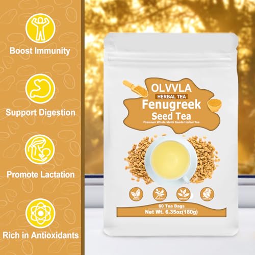 Image of Olvvla - Premium Fenugreek Seed Tea Bags - 3g X 60 Count - 100% Pure Natural Fenugreek Methi Seeds - Non-GMO - Caffeine-free - Gluten-Free - Fenugreek Tea