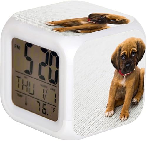 7 ColorAlarm Reloj LED Digital Reloj Cambiante Luz Noche Brillante Niños Escritorio Reloj Despertador Regalo Niños Marrón y Negro Pastor Alemán