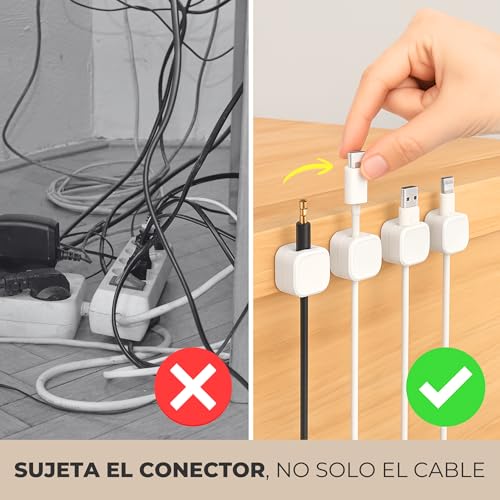 Miniatura 2 de Hkaizen 10 Pcs Clips Magnéticos Adhesivos Para Cables Sujeta Cables De Mesa Y Escritorio Organizador Silicona Soporte Para Ordenar Cables Cable Holder Blanco