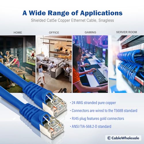 Cable Ethernet Cat5e Apantallado F/UTP RJ45 7 pies Azul miniatura 5