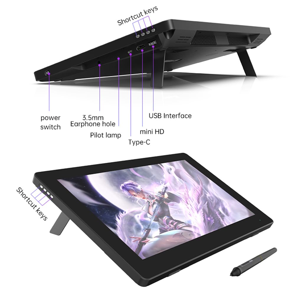 X5 Tavoletta Grafica Display Portatile LCD IPS 15,6 Pollici Blocco Disegno Artistico Digitale Livello di Pressione 16K Stilo Senza batteria Tecnologia Passiva 8 Tasti di scelta rapida