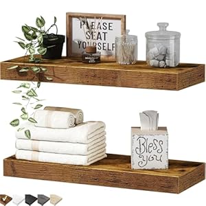 QEEIG Bathroom Floating Shelves for Wall Mounted Shelf Over Toilet Farmhouse Home Decor Display Shelving Small 16 inch Set of 2, Rustic Brown (008-40BN)