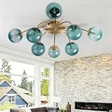 ​8-Light Sputnik Bubble Chandelier Light Fixture, 33' Modern Semi-Flush Chandelier Light with Glass Globes, Art Deco Bubble Lighting Fixture for Living Room, Dining Room, Entryway (Blue, 8Light)