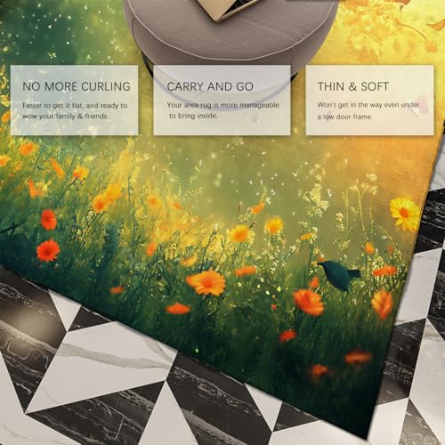 Tapis de salon vert plantes idéal comme tapis de jeu bébé doux et lavable
