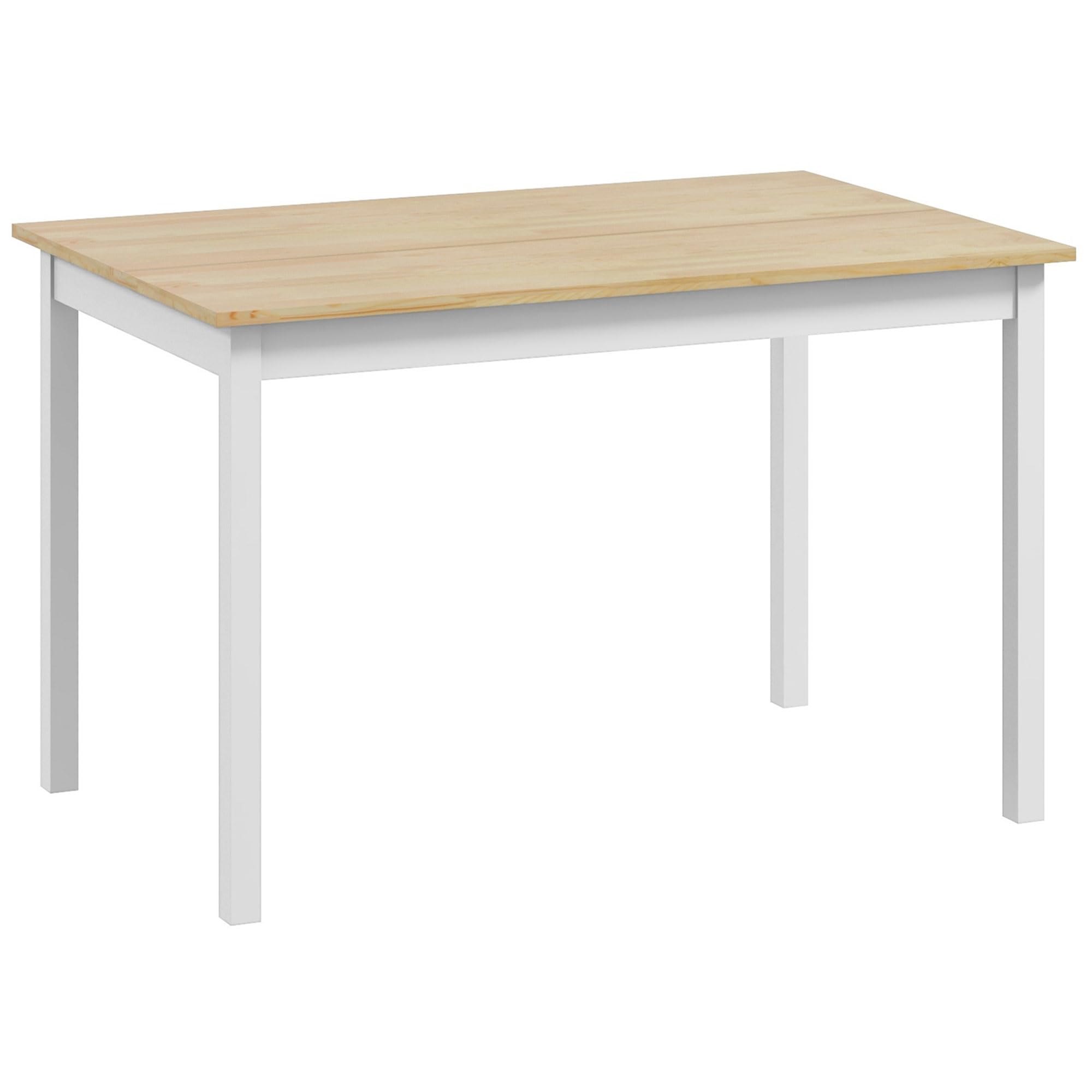 HOMCOM Tavolo da Pranzo per 4 Persone 120x75x75 cm Bianco e Colore Legno | Minimal, Tavolo in Legno di Pino, Piedini Antiscivolo