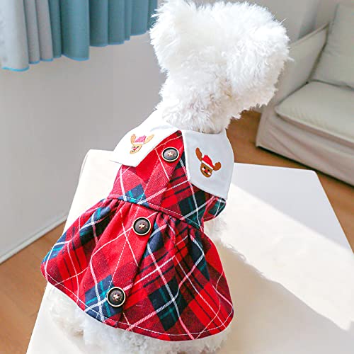 Xgdmeil Pet Cat Dog Dress For Puppies And Small Dogs Cats Girls Cute Xmas Elk Plaid Kitten Puppy Dress Dog Princess Skirt Costume New Year Christmas Holiday Party Daily Wearing Apparel (Red,L) #TOP6