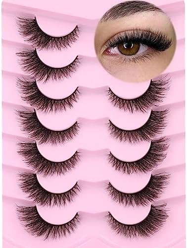 Ruairie False Eyelashes Cat Eye Lashes Fluffy Wispy Natural Eyelashes 20MM False Lashes Pack 8D Dramatic Volume Faux Mink Lashes Strip 7 Pairs