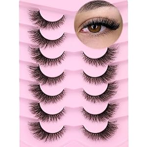 False Lashes Natural Look Faux Mink Lashes Fluffy Fake Eyelashes 16MM Cat Eye Lash Wispy False Eyelashes 7 Pairs