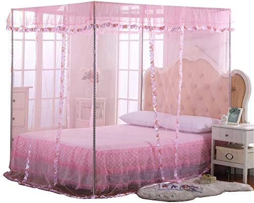 JQWUPUP Pink Canopy Netting for Bed - 4 Corner Canopy for Beds, Canopy Bed Curtains, Bed Canopy for Girls Adults, Bedroom Decor (Full Size, Pink)