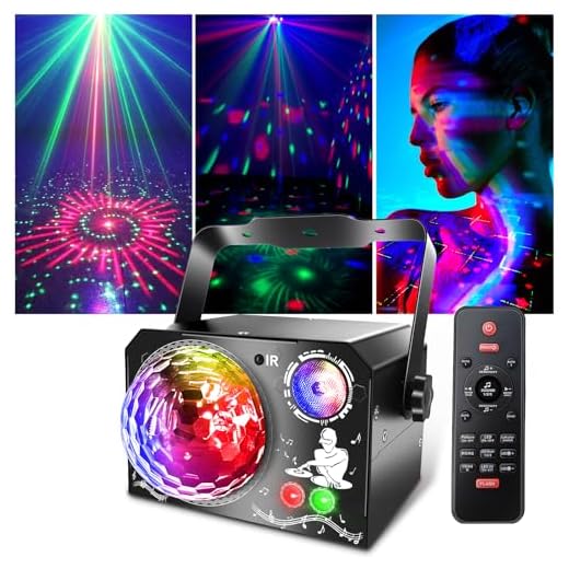 Lampe de Scène 4 en 1, Fwiull Lumière Disco avec Télécommande et Stroboscope, 65 Effets Lumineux RGB UV, USB Lumineux Boule Disco Musique Commande Vocale, Idéal Lumiere pour Soirée, Fête, Karaoké,Noël