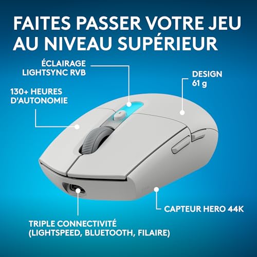 gaming sans fil Bluetooth G305 X Superlight - vue 3