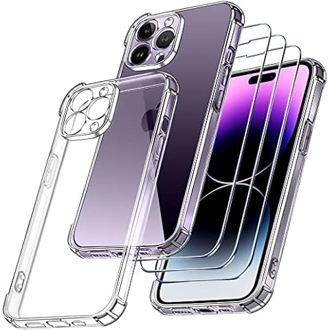 ivoler 4 in 1 Funda para iPhone 14 Pro MAX 6.7 Pulgadas con 3 Piezas Cristal Templado, Transparente [Protección de Cámara] Carcasa Protectora Anti-Choque Case, Suave TPU Silicona Anti-arañazos Caso Cover