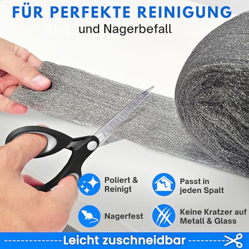 Stahlwolle 000, 400g, Mäuseabwehr, Stahlwolle gegen Mäuse, Stopft Löcher, Poliert gewachstes Holz, Kupfer, Messing, mattierte Oberflächen, säubert Glas