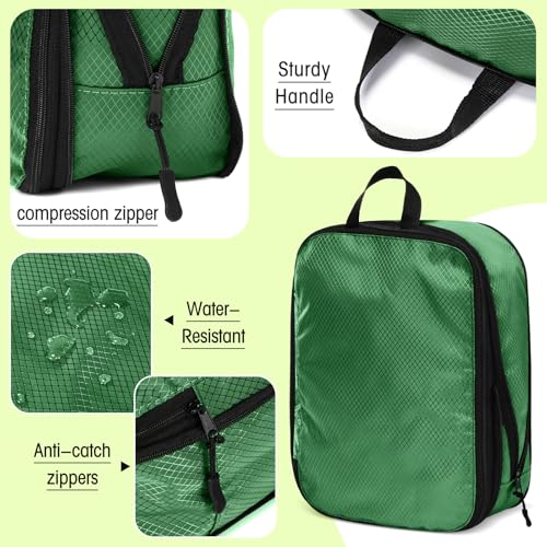 5 Pack Compression Packing Cubes for Travel Space Saving Travel Cubes for Suitcase Backpack Compressible Waterproof Luggage Organizer for Business Vacation Daily Use(Green,Mixed)3