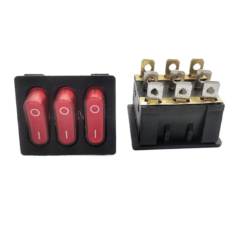 On-Off KCD3 9Pin Red 16A/250V AC Light Boat Car Rocker Switch KCD3 Triple Light Switch Button KCD3-303