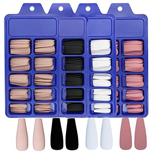 AddFavor 400pc Long Press on Nails Matte Coffin Ballerina Full Cover Fake Nail Tips DIY Acrylic False Nails for Women Girls Nail Art Decoration (Black White Pink Nude)