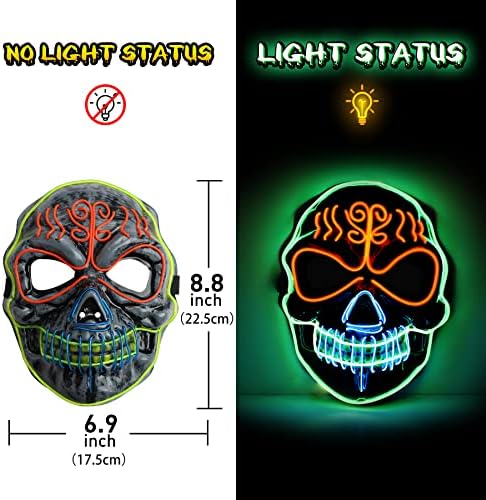 lenbest Halloween Mask - Halloween Light Up Scary Masks - LED Flashing Rave Mask 3 Colors & 3 Modes Halloween Masks Gift Toys for Kids Adults Men Women