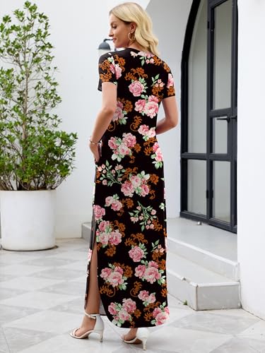 Image of Heymoments Womens Summer Maxi Dress Short Sleeve Casual Loose Long T Shirt Split Vacation Beach Sundress with Pockets