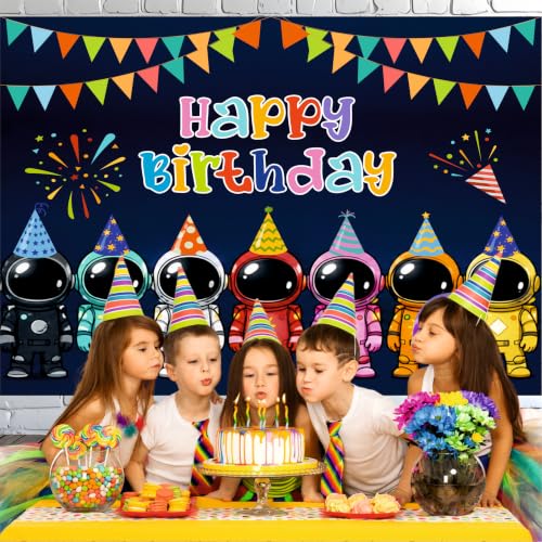 Image of Space Adventure Theme Birthday Backdrop | Galaxy Mission Happy Birthday Banner | Kids Photo Booth Background (Pack of 1, Size: 4x3 Feet)