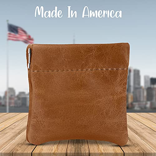 Image of Nabob Leather Genuine Leather Squeeze Coin Purse, Coin Pouch Made IN U.S.A. Change Holder For Men /Woman Size 3.5 X 3.5