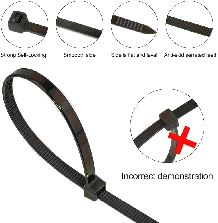 200 Pack 6 inch Cable Zip Ties，Multi Purpose Self Locking Nylon Cord Management for Office, Garden & Workshop，Black