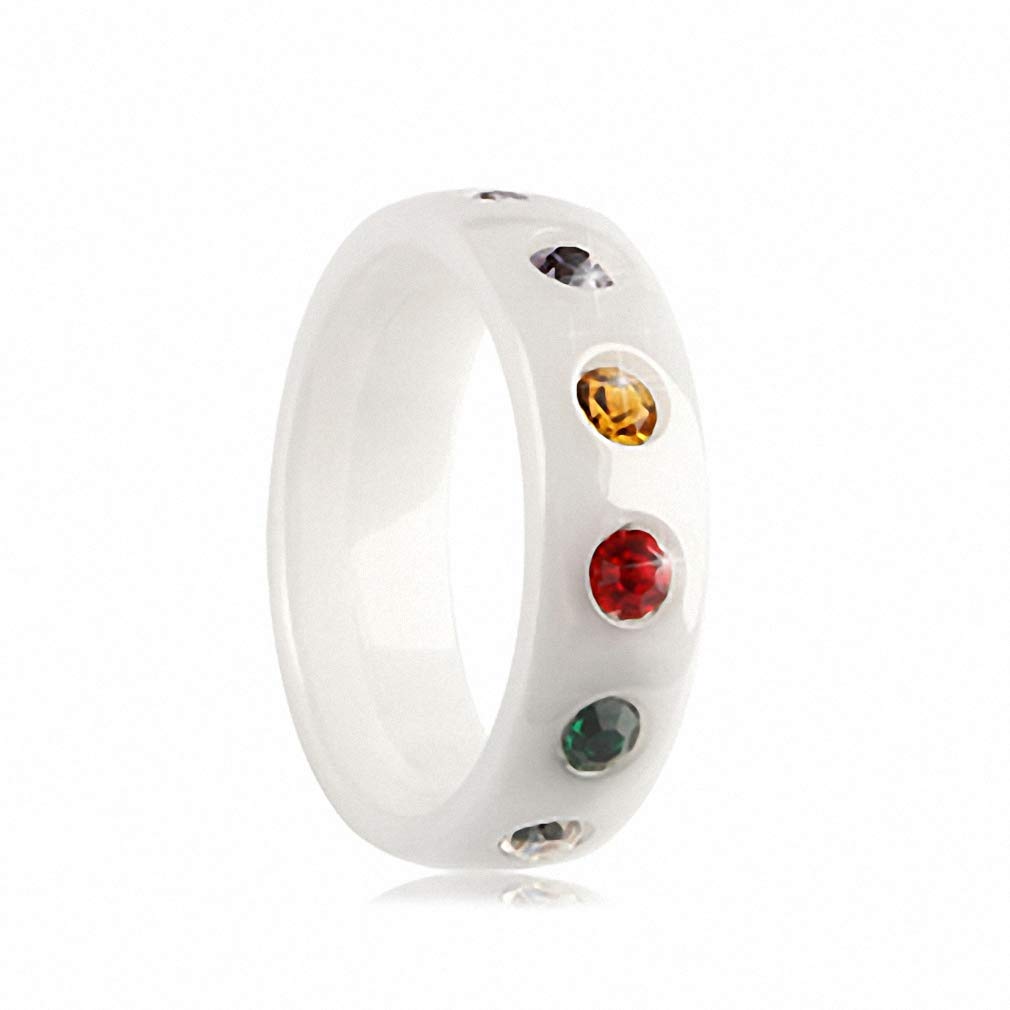 Womens Mens Ring 7 Chakra Colorful Rings for Women Bling Colorful Crystal Black White Ceramic Rings Conspicuous Personality Jewelry Party Gift
