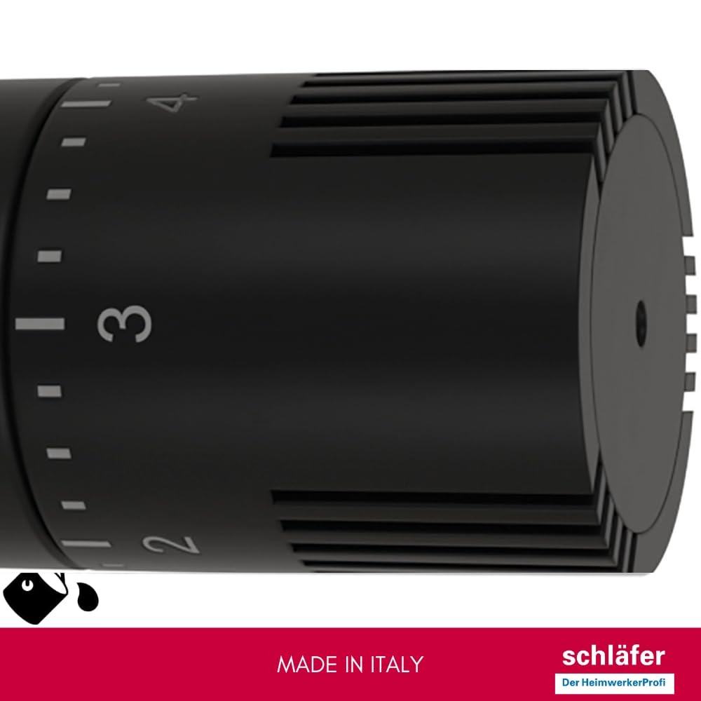 Schläfer 37040300 | Valvola Design Termostatica Nero Opaco per Termosifoni, Testina di Comando per Radiatore Sensibile a liquido, Manopola con Regolazione intervallo Temperatura, Attacco M30x1,5