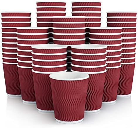 JollyPack 120 Pack Paper Coffee Cups, 8 oz Disposable Coffee Cups, Red Hot Beverage Cups with Insulated Ripple Wall, Paper Ripple Cups for Christmas, Party and Daily life