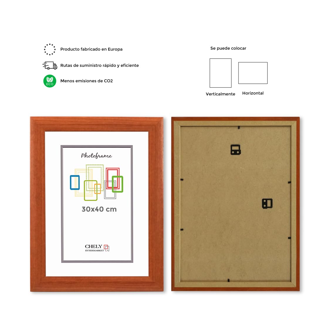 CHELY INTERMARKET MOD257 Marco Fotos Pared 30X40Cm Cerezo Pack 4 Unidades Madera Elegante Marcos Para Cuadros Marcos Fotos Grandes Marcos Pared Hogar Oficina Diploma Certificados Decoracion Interior