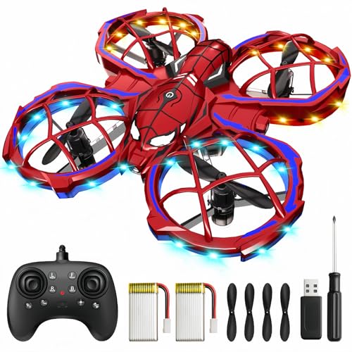 Spider Mini Drone for Kids, RC drone with LED Lights, Indoor & Outdoor Flying Toy for 8-12 Years Old Boys, 3 Speeds Mode, 360° Flips, Auto Hovering, Headless Mode, Birthday Gifts for kids Ages 3+