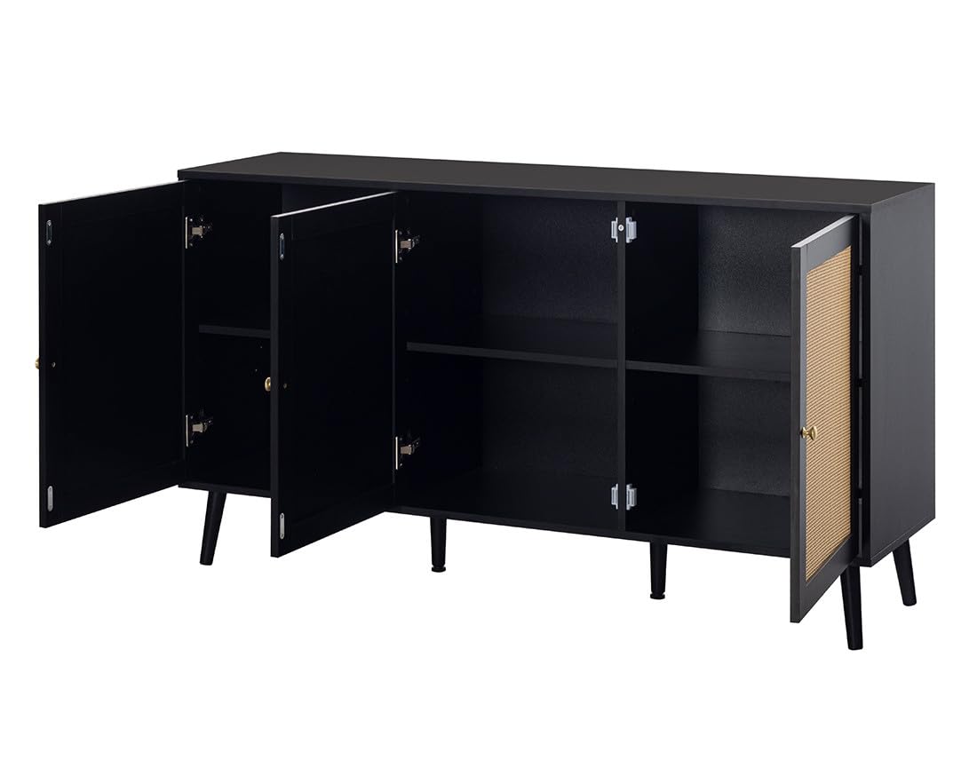 Bestmobilier Goto - Buffet Bas - Noir et cannage - 140 cm