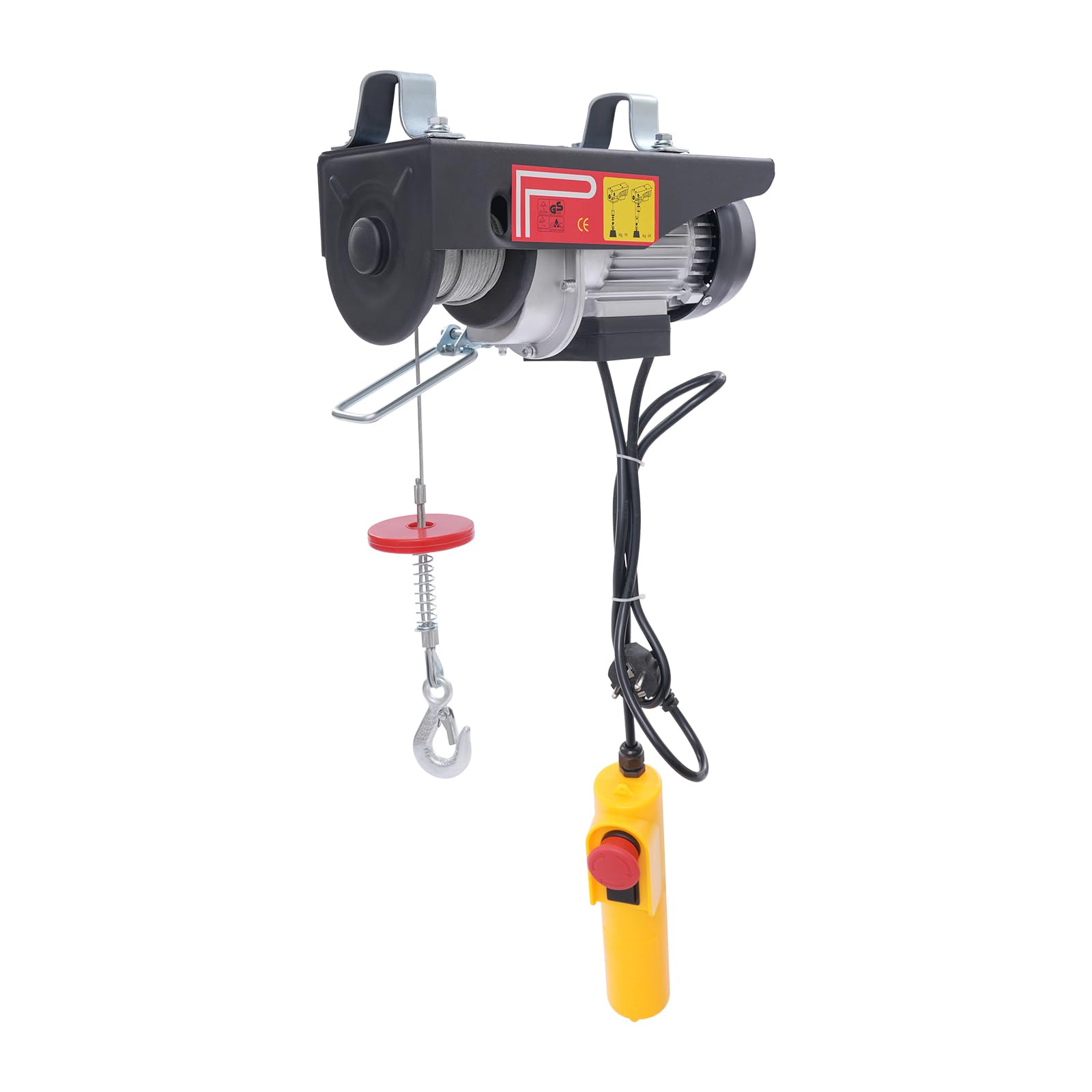 OUKANING Elektrische Seilwinde 250KG Tragkraft 550W Motorwinde mit Fernbedienung, Hebezug 10m/min Hubgeschwindigkeit, Aluminium-Motor & Stahlseil (18m) für Werkstatt, Baustelle und Lager